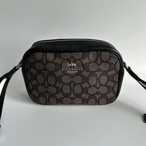 Coach Jamie Camera Bag Charcoal Black Signature Leather Crossbody Excellent